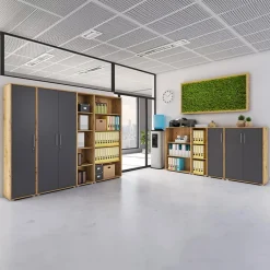 Garnero Arredamenti Armadi Ufficio-Armadio ufficio 79x188 cm 2 ante rovere grafite Woody Grafite - Rovere Rustico