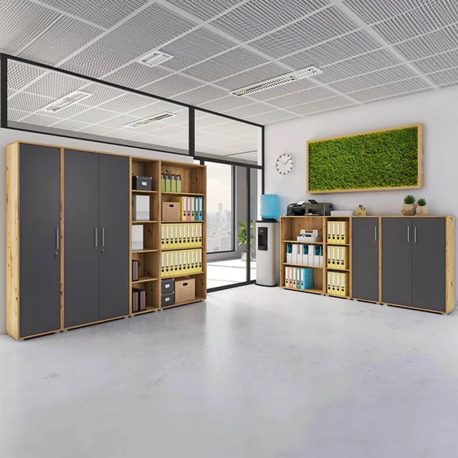 Garnero Arredamenti Armadi Ufficio-Armadio ufficio 79x188 cm 2 ante rovere grafite Woody Grafite - Rovere Rustico