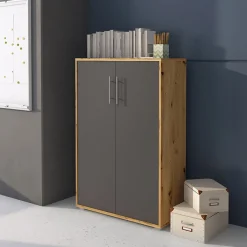 Garnero Arredamenti Armadi Ufficio-Armadio ufficio 79x118h cm 2 ante rovere grafite Woody Grafite - Rovere Rustico