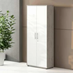 Garnero Arredamenti Armadi Ufficio-Armadio ufficio 79x188h cm 2 ante bianco frassinato cemento Woody Bianco Frassinato - Cemento