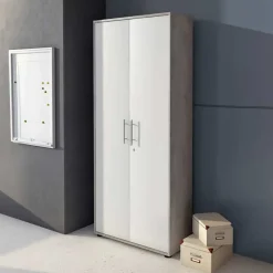 Garnero Arredamenti Armadi Ufficio-Armadio ufficio 79x188h cm 2 ante bianco frassinato cemento Woody Bianco Frassinato - Cemento