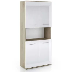 Garnero Arredamenti Librerie Ufficio|Librerie-Armadio ufficio 80x176h cm 4 ante e ripiano rovere bianco lucido Time U Bianco Lucido - Rovere
