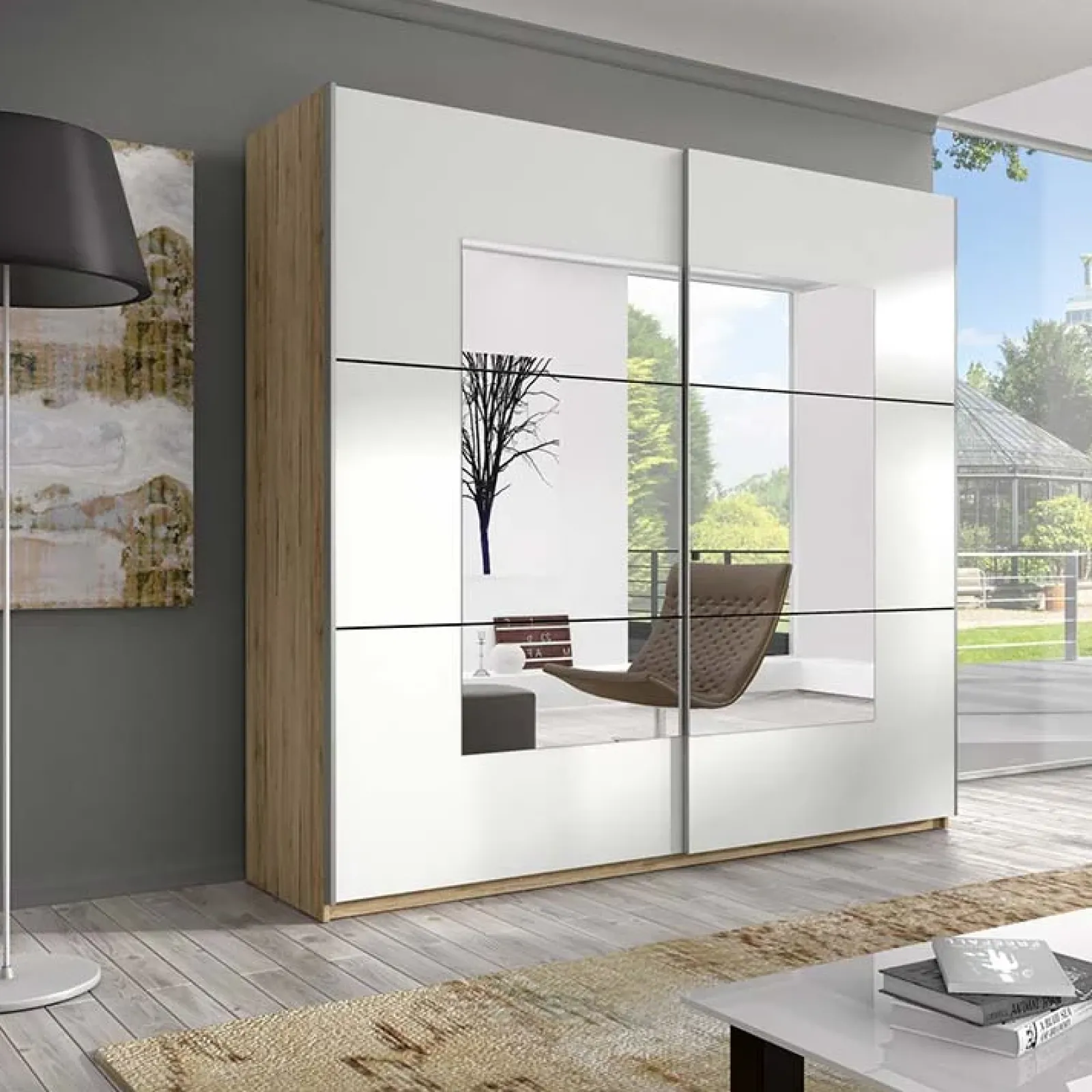 Garnero Arredamenti Armadio Ante A Specchio|Armadio Ante Scorrevoli-Armadio 180x210cm 2 ante scorrevoli rovere sanremo bianco Logan Gihome®