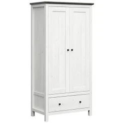 Garnero Arredamenti Armadio Ante Battenti|Guardaroba-Armadio 101x203h cm 2 ante 1 cassetto arte povera bianco frassinato grafite Holga Bianco Frassinato - Grafite