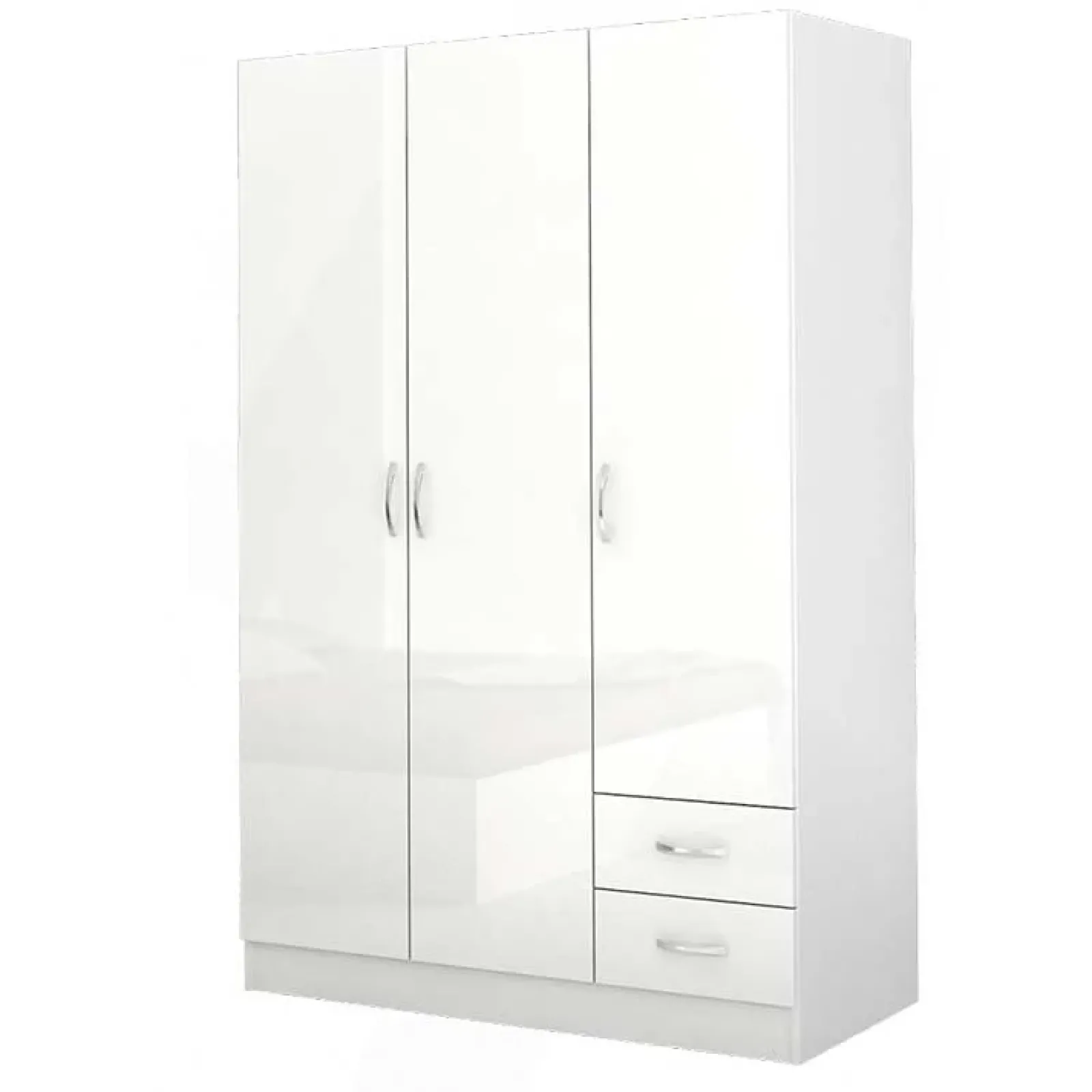 Garnero Arredamenti Armadio Cameretta|Armadio Ante Battenti-Armadio 120x181h cm 3 ante 2 cassetti moderno Tropea Bianco Lucido