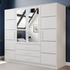 Garnero Arredamenti Armadio Ante A Specchio-Armadio 196x200h cm 4 ante 3 cassetti con specchio bianco Sottosogno Bianco Opaco