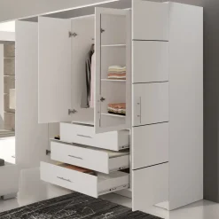 Garnero Arredamenti Armadio Ante A Specchio-Armadio 196x200h cm 4 ante 3 cassetti con specchio bianco Sottosogno Bianco Opaco