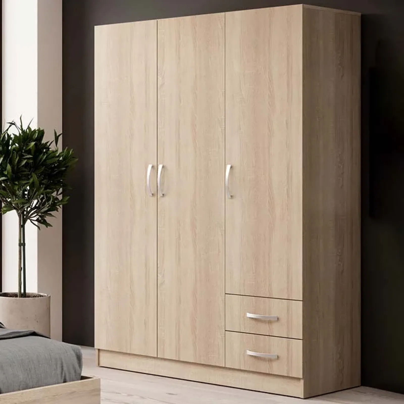 Garnero Arredamenti Armadio Cameretta|Armadio Ante Battenti-Armadio 120x181h cm 3 ante 2 cassetti moderno Tropea Rovere