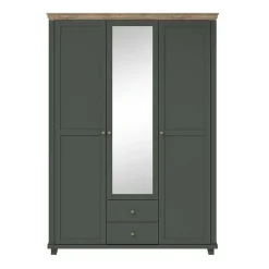 Garnero Arredamenti Armadio Ante A Specchio|Armadio Ante Battenti-Armadio 154x216h cm 3 ante 2 cassetti con specchio quercia Texel Verde