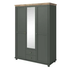 Garnero Arredamenti Armadio Ante A Specchio|Armadio Ante Battenti-Armadio 154x216h cm 3 ante 2 cassetti con specchio quercia Texel Verde