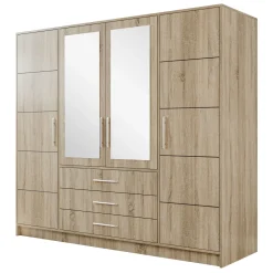 Garnero Arredamenti Armadio Ante A Specchio-Armadio 196x200h cm 4 ante 3 cassetti con specchio Sottosogno Rovere sonoma