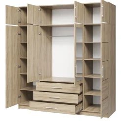 Garnero Arredamenti Armadio Ante A Specchio-Armadio 196x200h cm 4 ante 3 cassetti con specchio Sottosogno Rovere sonoma