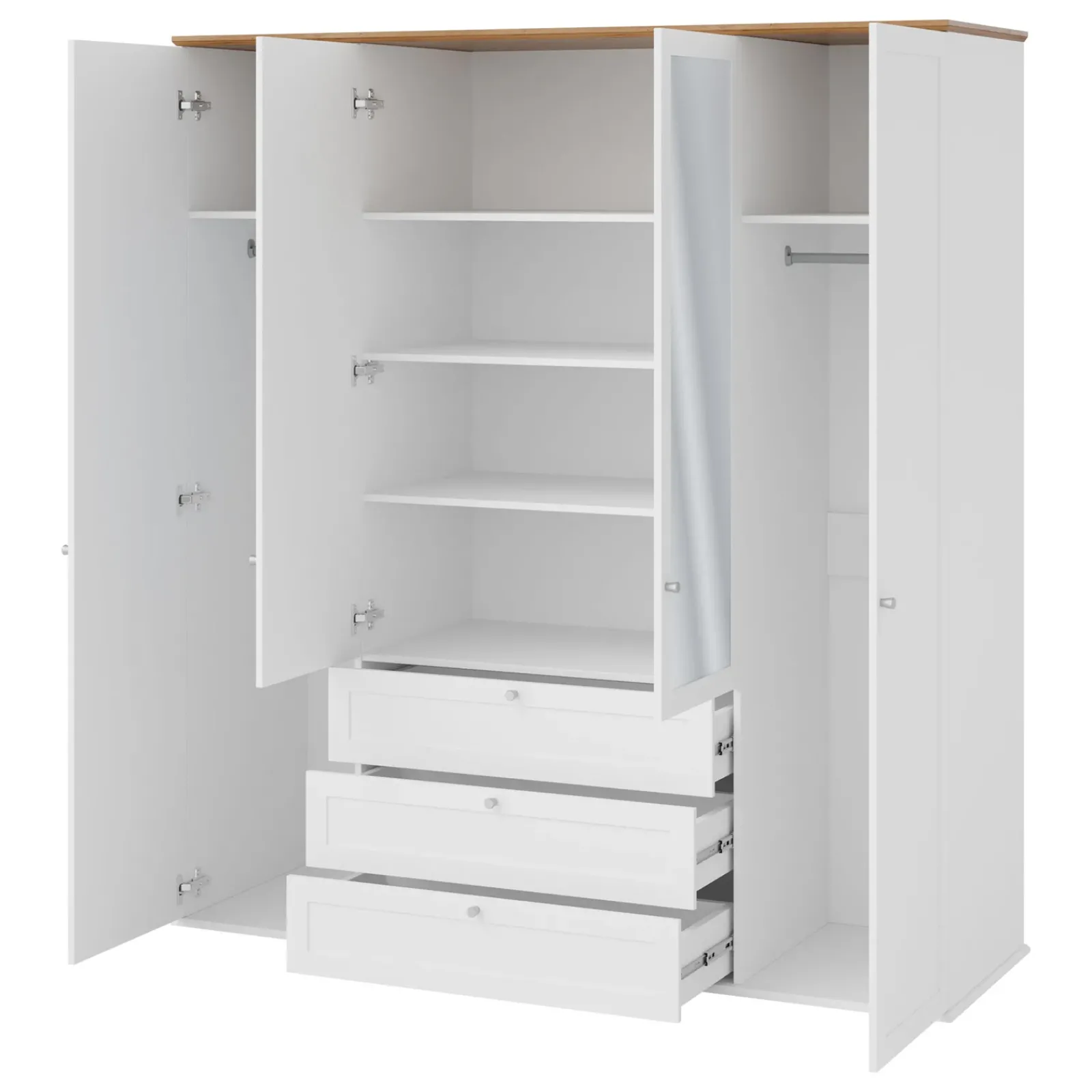 Garnero Arredamenti Armadio Ante Battenti|Guardaroba-Armadio 182x201h cm 4 ante 3 cassetti con specchio bianco rovere Relaxio