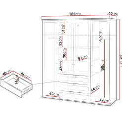 Garnero Arredamenti Armadio Ante Battenti|Guardaroba-Armadio 182x201h cm 4 ante 3 cassetti con specchio bianco rovere Relaxio
