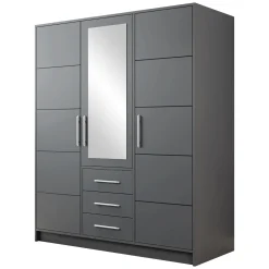 Garnero Arredamenti Armadio Ante Battenti-Armadio 147x200h cm 3 ante 3 cassetti con specchio Sottosogno Grafite