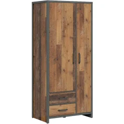 Garnero Arredamenti Armadio Ante Battenti|Guardaroba-Armadio 90x201h cm 2 ante 2 cassetti stile soft rovere scuro nero Urbania