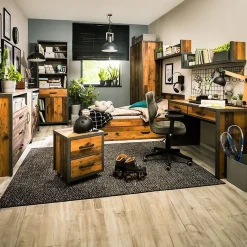 Garnero Arredamenti Armadio Ante Battenti|Guardaroba-Armadio 90x201h cm 2 ante 2 cassetti stile soft rovere scuro nero Urbania