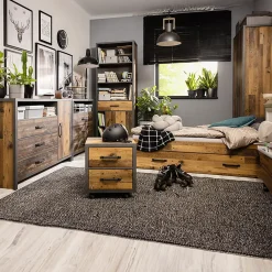 Garnero Arredamenti Armadio Ante Battenti|Guardaroba-Armadio 90x201h cm 2 ante 2 cassetti stile soft rovere scuro nero Urbania