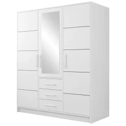 Garnero Arredamenti Armadio Ante Battenti-Armadio 147x200h cm 3 ante 3 cassetti con specchio bianco Sottosogno Bianco Opaco