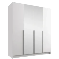 Garnero Arredamenti Armadio Ante A Specchio|Armadio Ante Battenti-Armadio 200x215h cm 4 ante 2 specchi moderno  bianco nero Glammy 4 Bianco Opaco - Nero