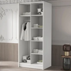 Garnero Arredamenti Armadio Cameretta|Armadio Ante A Specchio-Armadio 100x215h cm 2 ante 1 specchio moderno bianco oro Glammy 2 Bianco Opaco - Oro