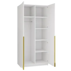 Garnero Arredamenti Armadio Cameretta|Armadio Ante A Specchio-Armadio 100x215h cm 2 ante 1 specchio moderno bianco oro Glammy 2 Bianco Opaco - Oro