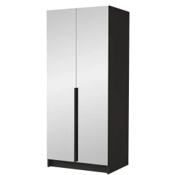 Garnero Arredamenti Armadio Cameretta|Armadio Ante A Specchio-Armadio 100x215h cm 2 ante 2 specchi moderno nero Glammy 2 Nero Opaco - Nero