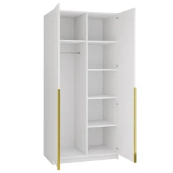 Garnero Arredamenti Armadio Cameretta|Armadio Ante A Specchio-Armadio 100x215h cm 2 ante 2 specchi moderno bianco oro Glammy 2 Bianco Opaco - Oro