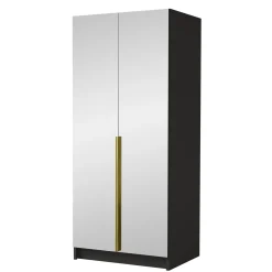 Garnero Arredamenti Armadio Cameretta|Armadio Ante A Specchio-Armadio 100x215h cm 2 ante 2 specchi moderno nero oro Glammy 2 Nero Opaco - Oro