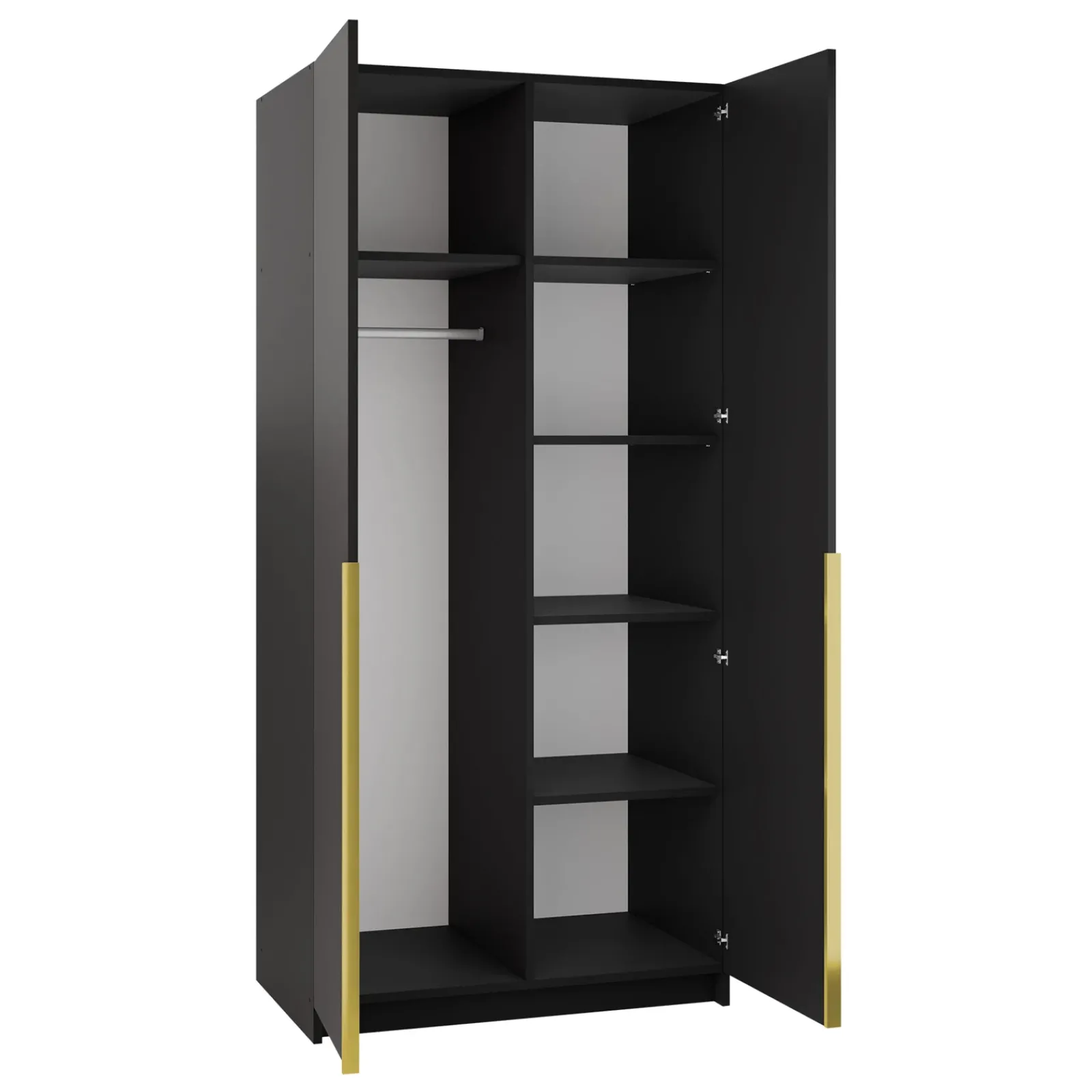 Garnero Arredamenti Armadio Cameretta|Armadio Ante A Specchio-Armadio 100x215h cm 2 ante 2 specchi moderno nero oro Glammy 2 Nero Opaco - Oro