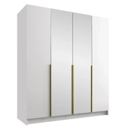 Garnero Arredamenti Armadio Ante A Specchio|Armadio Ante Battenti-Armadio 200x215h cm 4 ante 2 specchi moderno bianco oro Glammy 4 Bianco Opaco - Oro