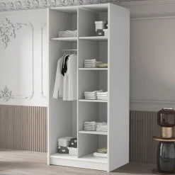 Garnero Arredamenti Armadio Cameretta|Armadio Ante A Specchio-Armadio 100x215h cm 2 ante 1 specchio moderno bianco nero Glammy 2 Bianco Opaco - Nero