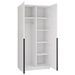 Garnero Arredamenti Armadio Cameretta|Armadio Ante A Specchio-Armadio 100x215h cm 2 ante 1 specchio moderno bianco nero Glammy 2 Bianco Opaco - Nero