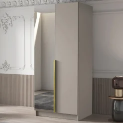 Garnero Arredamenti Armadio Cameretta|Armadio Ante A Specchio-Armadio 100x215h cm 2 ante 1 specchio moderno beige oro Glammy 2 Beige - Oro