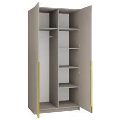 Garnero Arredamenti Armadio Cameretta|Armadio Ante A Specchio-Armadio 100x215h cm 2 ante 1 specchio moderno beige oro Glammy 2 Beige - Oro