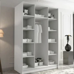 Garnero Arredamenti Armadio Cameretta|Armadio Ante A Specchio-Armadio 150x215h cm 3 ante 3 specchi moderno bianco oro Glammy 3 Bianco Opaco - Oro