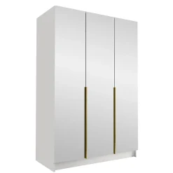 Garnero Arredamenti Armadio Cameretta|Armadio Ante A Specchio-Armadio 150x215h cm 3 ante 3 specchi moderno bianco oro Glammy 3 Bianco Opaco - Oro