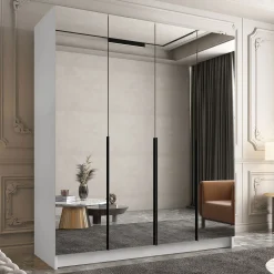 Garnero Arredamenti Armadio Ante A Specchio|Armadio Ante Battenti-Armadio 200x215h cm 4 ante 4 specchi moderno bianco nero Glammy 4 Bianco Opaco - Nero