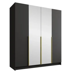 Garnero Arredamenti Armadio Ante A Specchio|Armadio Ante Battenti-Armadio 200x215h cm 4 ante 2 specchi moderno nero oro Glammy 4 Nero Opaco - Oro