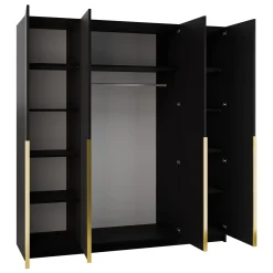 Garnero Arredamenti Armadio Ante A Specchio|Armadio Ante Battenti-Armadio 200x215h cm 4 ante 2 specchi moderno nero oro Glammy 4 Nero Opaco - Oro