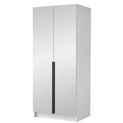 Garnero Arredamenti Armadio Cameretta|Armadio Ante A Specchio-Armadio 100x215h cm 2 ante 2 specchi moderno bianco nero Glammy 2 Bianco Opaco - Nero