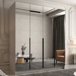Garnero Arredamenti Armadio Ante A Specchio|Armadio Ante Battenti-Armadio 200x215h cm 4 ante 4 specchi moderno beige nero Glammy 4 Beige - Nero
