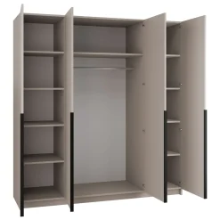 Garnero Arredamenti Armadio Ante A Specchio|Armadio Ante Battenti-Armadio 200x215h cm 4 ante 4 specchi moderno beige nero Glammy 4 Beige - Nero