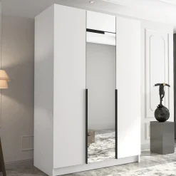 Garnero Arredamenti Armadio Cameretta|Armadio Ante A Specchio-Armadio 150x215h cm 3 ante 1 specchio moderno bianco nero Glammy 3 Bianco Opaco - Nero