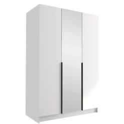Garnero Arredamenti Armadio Cameretta|Armadio Ante A Specchio-Armadio 150x215h cm 3 ante 1 specchio moderno bianco nero Glammy 3 Bianco Opaco - Nero
