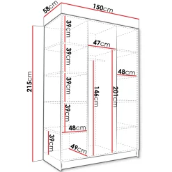 Garnero Arredamenti Armadio Cameretta|Armadio Ante A Specchio-Armadio 150x215h cm 3 ante 1 specchio moderno bianco nero Glammy 3 Bianco Opaco - Nero