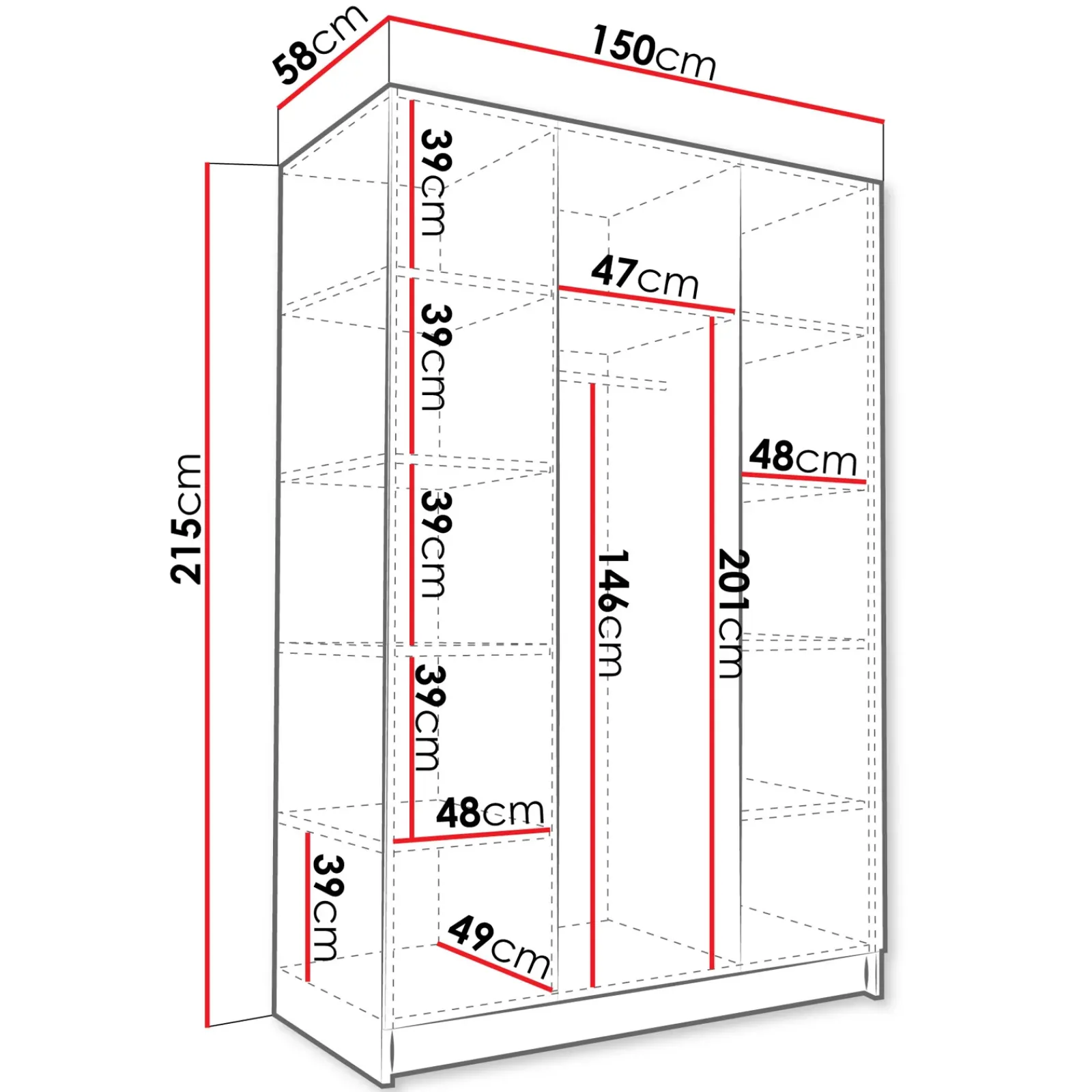 Garnero Arredamenti Armadio Cameretta|Armadio Ante A Specchio-Armadio 150x215h cm 3 ante 1 specchio moderno bianco nero Glammy 3 Bianco Opaco - Nero