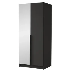 Garnero Arredamenti Armadio Cameretta|Armadio Ante A Specchio-Armadio 100x215h cm 2 ante 1 specchio moderno  nero Glammy 2 Nero Opaco - Nero