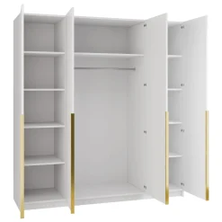 Garnero Arredamenti Armadio Ante A Specchio|Armadio Ante Battenti-Armadio 200x215h cm 4 ante 4 specchi moderno bianco oro Glammy 4 Bianco Opaco - Oro