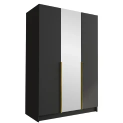 Garnero Arredamenti Armadio Cameretta|Armadio Ante A Specchio-Armadio 150x215h cm 3 ante 1 specchio moderno nero oro Glammy 3 Nero Opaco - Oro